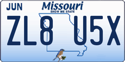MO license plate ZL8U5X