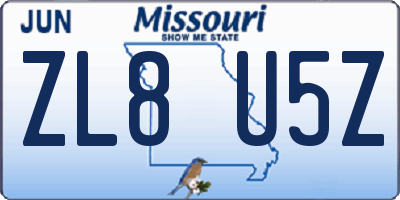 MO license plate ZL8U5Z