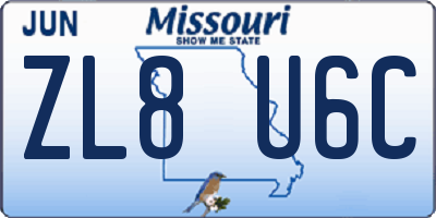 MO license plate ZL8U6C