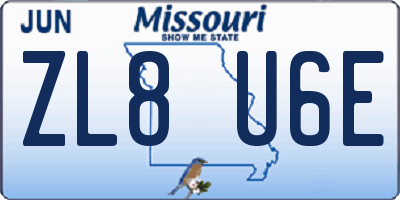 MO license plate ZL8U6E