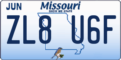 MO license plate ZL8U6F