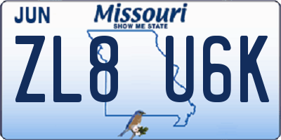 MO license plate ZL8U6K