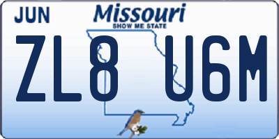 MO license plate ZL8U6M