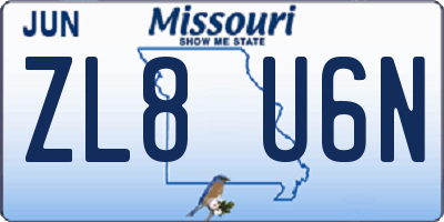 MO license plate ZL8U6N