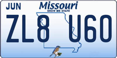 MO license plate ZL8U6O