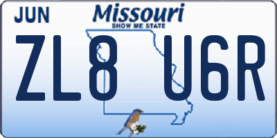 MO license plate ZL8U6R