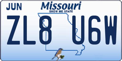 MO license plate ZL8U6W