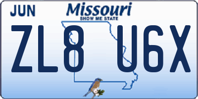 MO license plate ZL8U6X