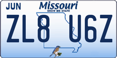 MO license plate ZL8U6Z