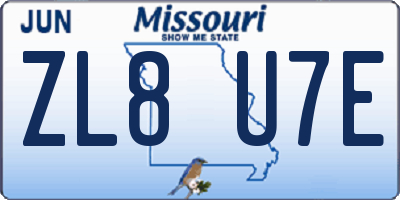 MO license plate ZL8U7E