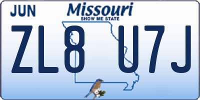 MO license plate ZL8U7J