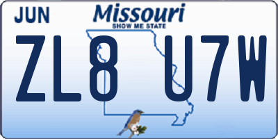 MO license plate ZL8U7W