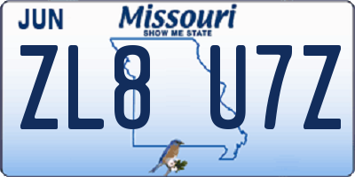 MO license plate ZL8U7Z