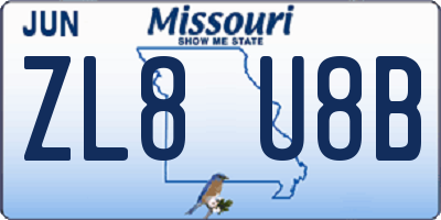 MO license plate ZL8U8B