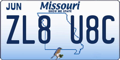 MO license plate ZL8U8C