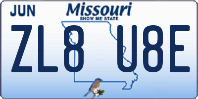 MO license plate ZL8U8E