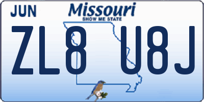 MO license plate ZL8U8J