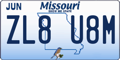 MO license plate ZL8U8M