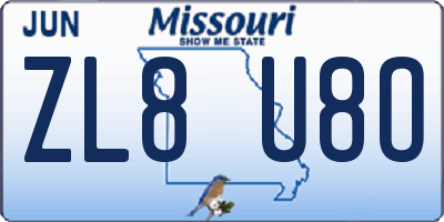 MO license plate ZL8U8O