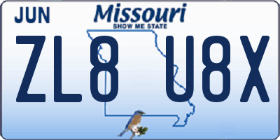 MO license plate ZL8U8X