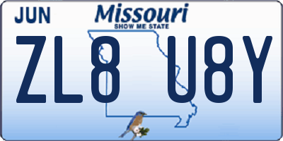 MO license plate ZL8U8Y