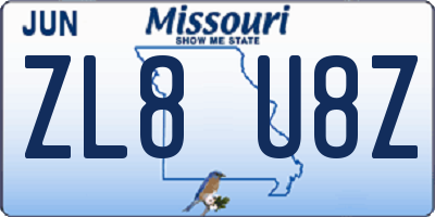 MO license plate ZL8U8Z