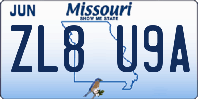 MO license plate ZL8U9A