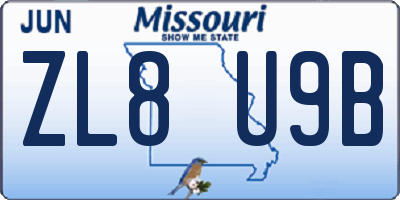 MO license plate ZL8U9B
