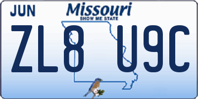 MO license plate ZL8U9C