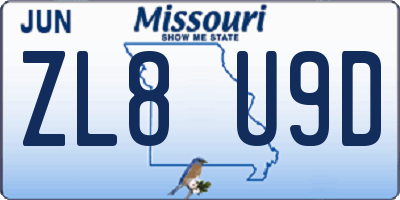 MO license plate ZL8U9D