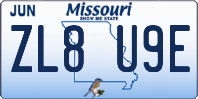 MO license plate ZL8U9E