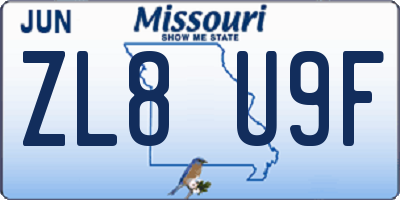 MO license plate ZL8U9F