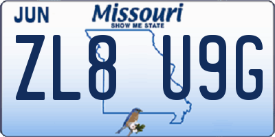 MO license plate ZL8U9G