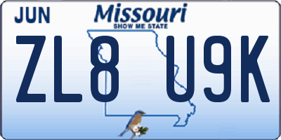 MO license plate ZL8U9K