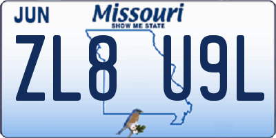 MO license plate ZL8U9L