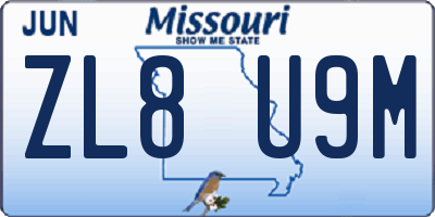 MO license plate ZL8U9M