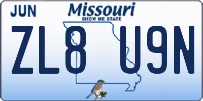 MO license plate ZL8U9N