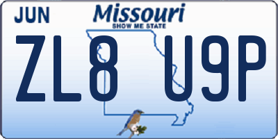 MO license plate ZL8U9P