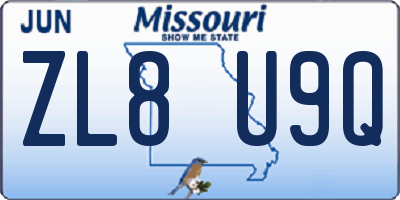 MO license plate ZL8U9Q