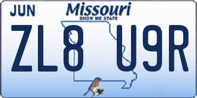 MO license plate ZL8U9R