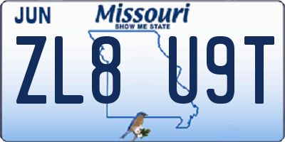 MO license plate ZL8U9T