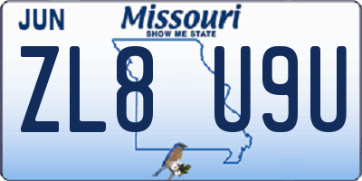 MO license plate ZL8U9U