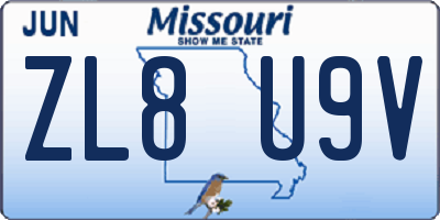 MO license plate ZL8U9V
