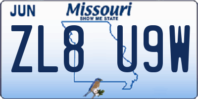 MO license plate ZL8U9W