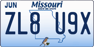 MO license plate ZL8U9X