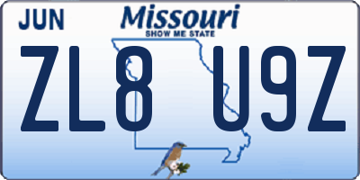 MO license plate ZL8U9Z