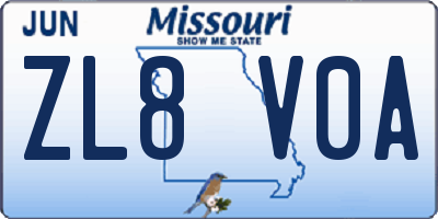 MO license plate ZL8V0A
