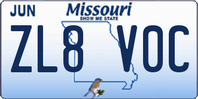 MO license plate ZL8V0C