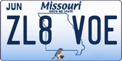 MO license plate ZL8V0E