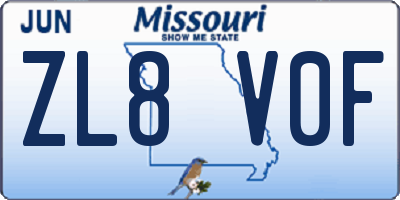 MO license plate ZL8V0F